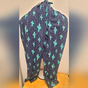 NWT mens navy blue lounge pants with green cactus